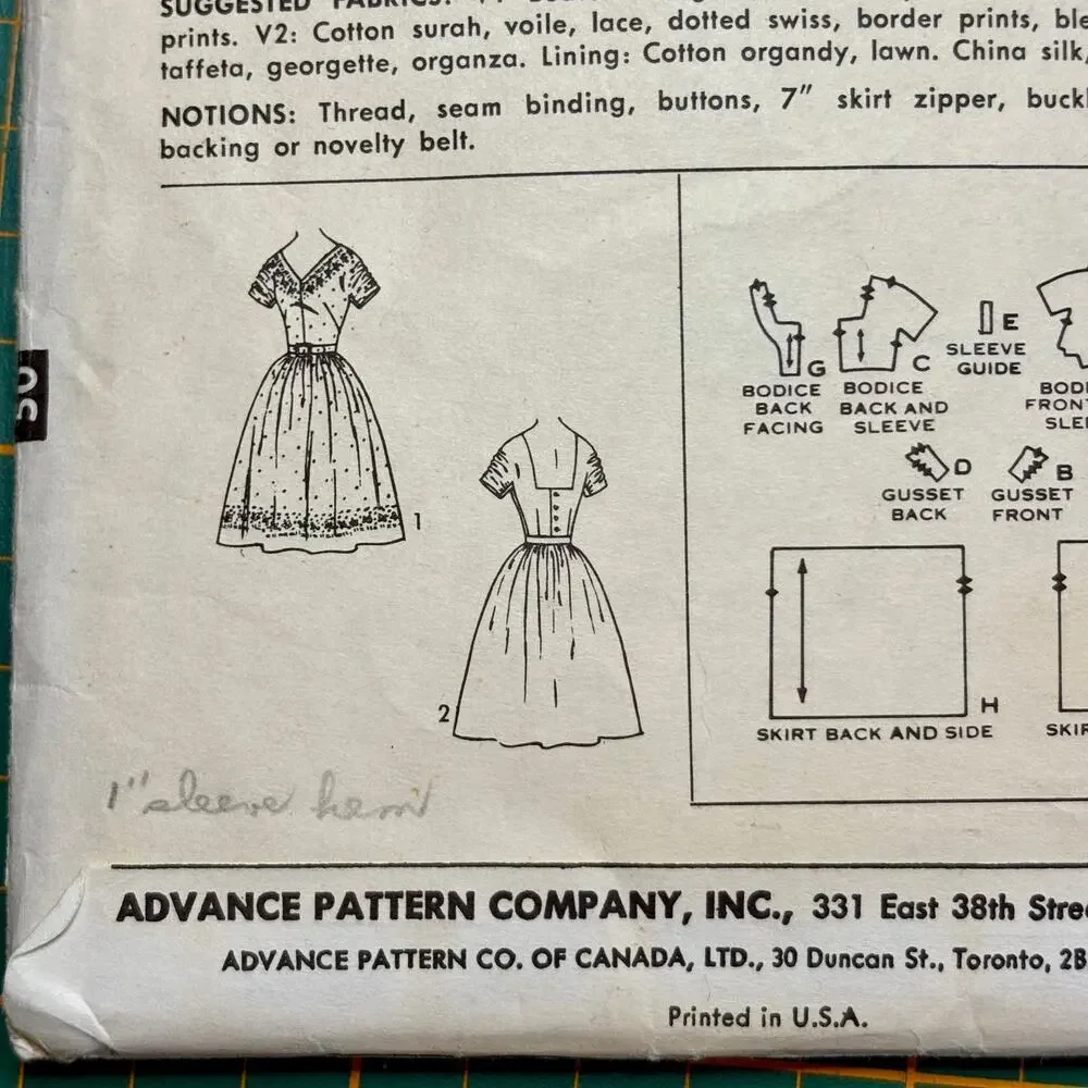 Vtg 50s Advance 9672 Belted Dress w/ Gathered Sleeves Sewing Pattern Women Sz 12